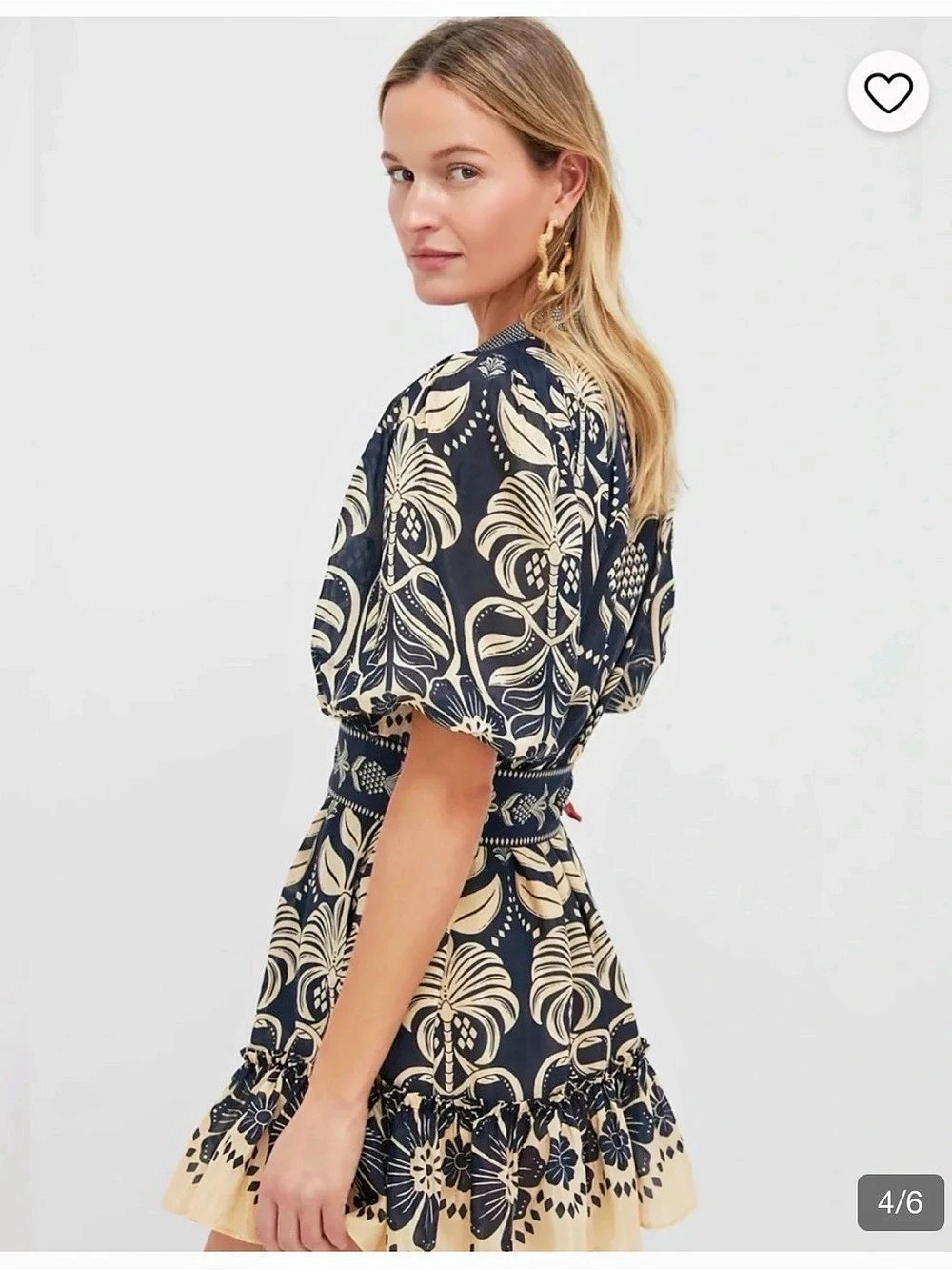 Farm Rio Floral Mini Dress in Blue & Cream Like New - Picture 5 of 9
